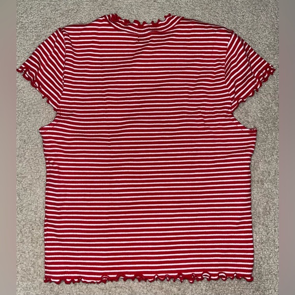 Aritzia Sunday Best Crowne mock neck T-shirt red/white stripes size small - Picture 3 of 5